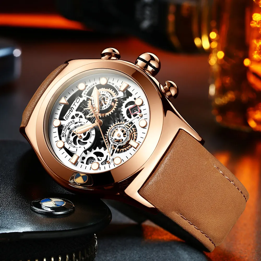 Часы GIMTO мужские винтажные часы с кожаным ремнем повседневные модные кварцевые