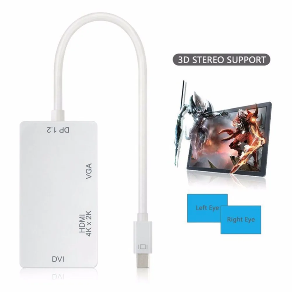 4K x 2K Mini DP 3-в-1 адаптер DisplayPort 1 2 (Совместимость с Thunderbolt 1/2) к HDMI/DVI/VGA конвертеру