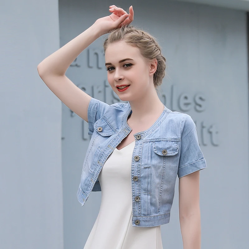 Shawl denim jacket Women 2020 Summer New Short Short-sleeved outside Outerwera Fashion Casual wild Slim Jacket W053
Shawl denim jacket Women 2020 Summer New Short Short-sleeved outside Outerwera Fashion Casual wild Slim Jacket W053