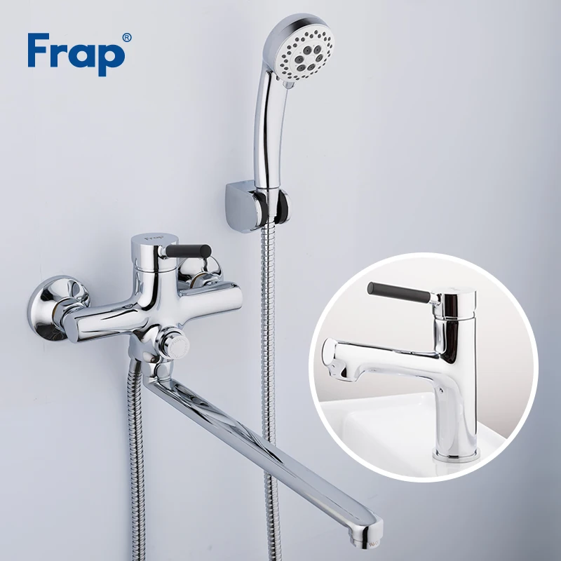 

Frap Bathroom Shower Faucet Bathtub Shower Faucet With Basin Tap Mixer Cold and Hot Water Mixer Waterfall Bath Chrome Set Taps