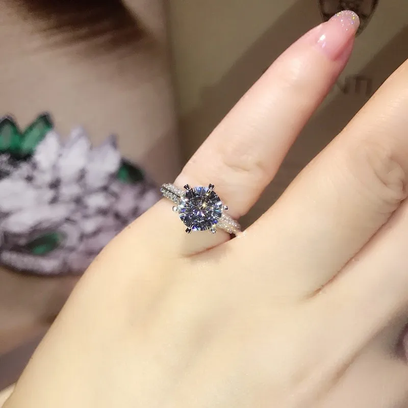 Классические кольца из 100% чистого серебра 925 пробы с шестью когтями sona 1ct AAAAA