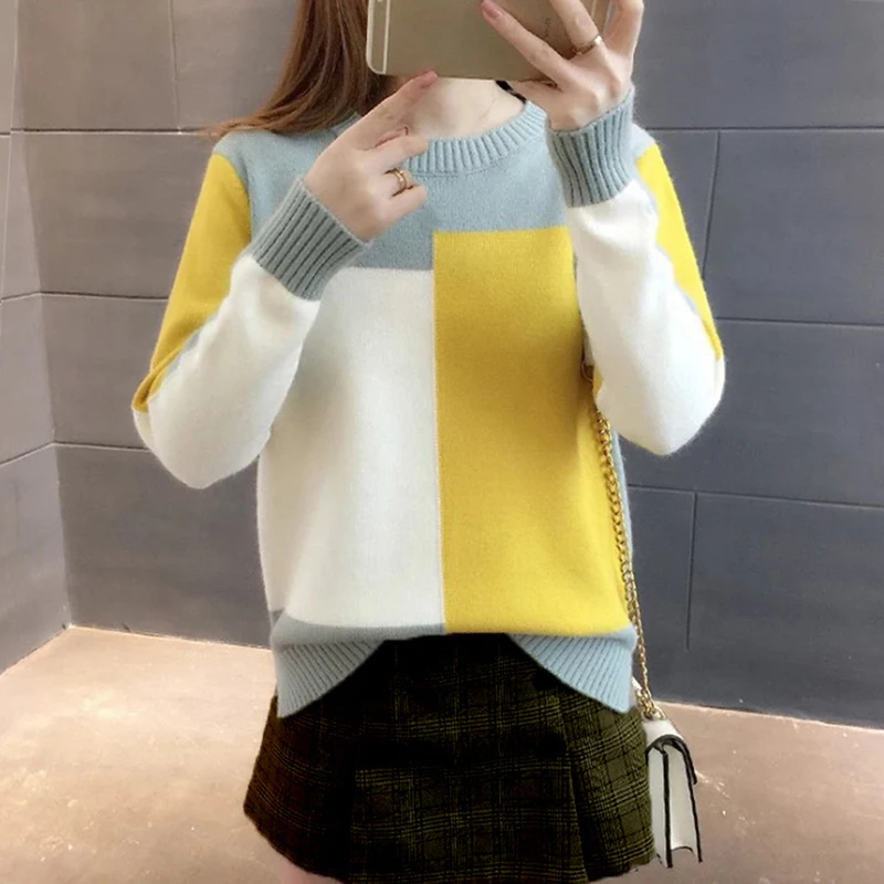 Women Winter Sweater Long Sleeve Knitted Female Sweater Jumper Color Block Women Sweater and Pullover Contrast Color
Women Winter Sweater Long Sleeve Knitted Female Sweater Jumper Color Block Women Sweater and Pullover Contrast Color