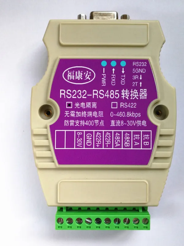RS232 в RS485 промышленный фотоэлектрический изолированный двунаправленный активный преобразователь с защитой от вспышки и защитой от перенап...
RS232 в RS485 промышленный фотоэлектрический изолированный двунаправленный активный преобразователь с защитой от вспышки и защитой от перенап...