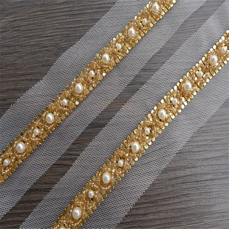 1Yard Gold Beading Pearl Trims Beaded Ribbon For Sewing Clothing Collar Headdress Accessories white Mesh Lace Decoration
1Yard Gold Beading Pearl Trims Beaded Ribbon For Sewing Clothing Collar Headdress Accessories white Mesh Lace Decoration