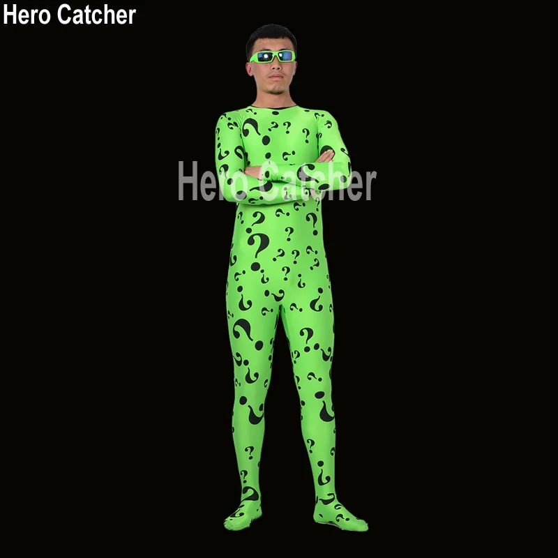 Hero Catcher High Quality Riddler Costume With Glasses Green Riddler Suit Custom Made Fullbody Zentai Suit
Hero Catcher High Quality Riddler Costume With Glasses Green Riddler Suit Custom Made Fullbody Zentai Suit