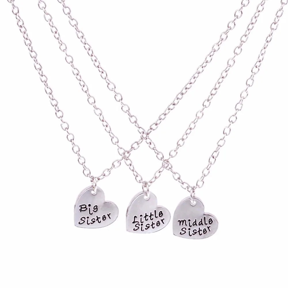 Bespmosp 24PCS/Lot Wholesale 3PC Big Middle Little Sis Charm Heart Pendant Necklace Family Friendship Women Girl Jewelry Gift
Bespmosp 24PCS/Lot Wholesale 3PC Big Middle Little Sis Charm Heart Pendant Necklace Family Friendship Women Girl Jewelry Gift