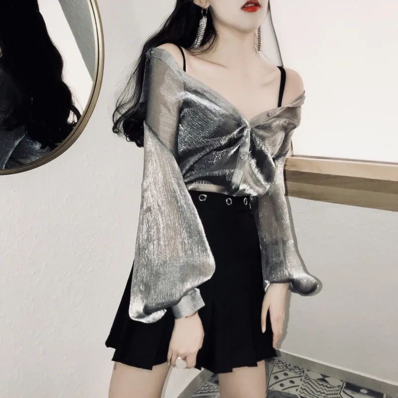 Summer Sexy Fashion Temperament Silver Gray Transparent Loose Sunscreen Thin Shirt Long Sleeve Cardigan Shirt Women
Summer Sexy Fashion Temperament Silver Gray Transparent Loose Sunscreen Thin Shirt Long Sleeve Cardigan Shirt Women
