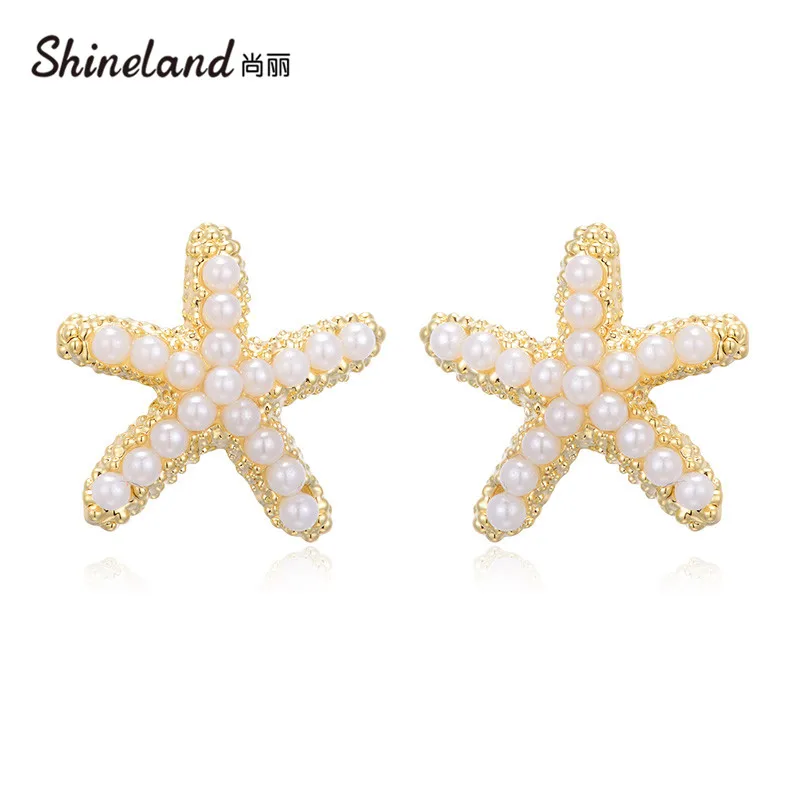 Shineland bijoux Star Fish Stud Earrings for Women Small Simulated Pearls Wedding Fashion Jewelry brincos aretes de mujer 
Shineland bijoux Star Fish Stud Earrings for Women Small Simulated Pearls Wedding Fashion Jewelry brincos aretes de mujer