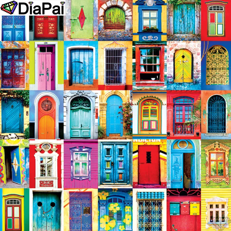 

DiaPai 5D DIY Diamond Painting 100% Full Square/Round Drill "Color door scenery" Diamond Embroidery Cross Stitch 3D Decor A21882