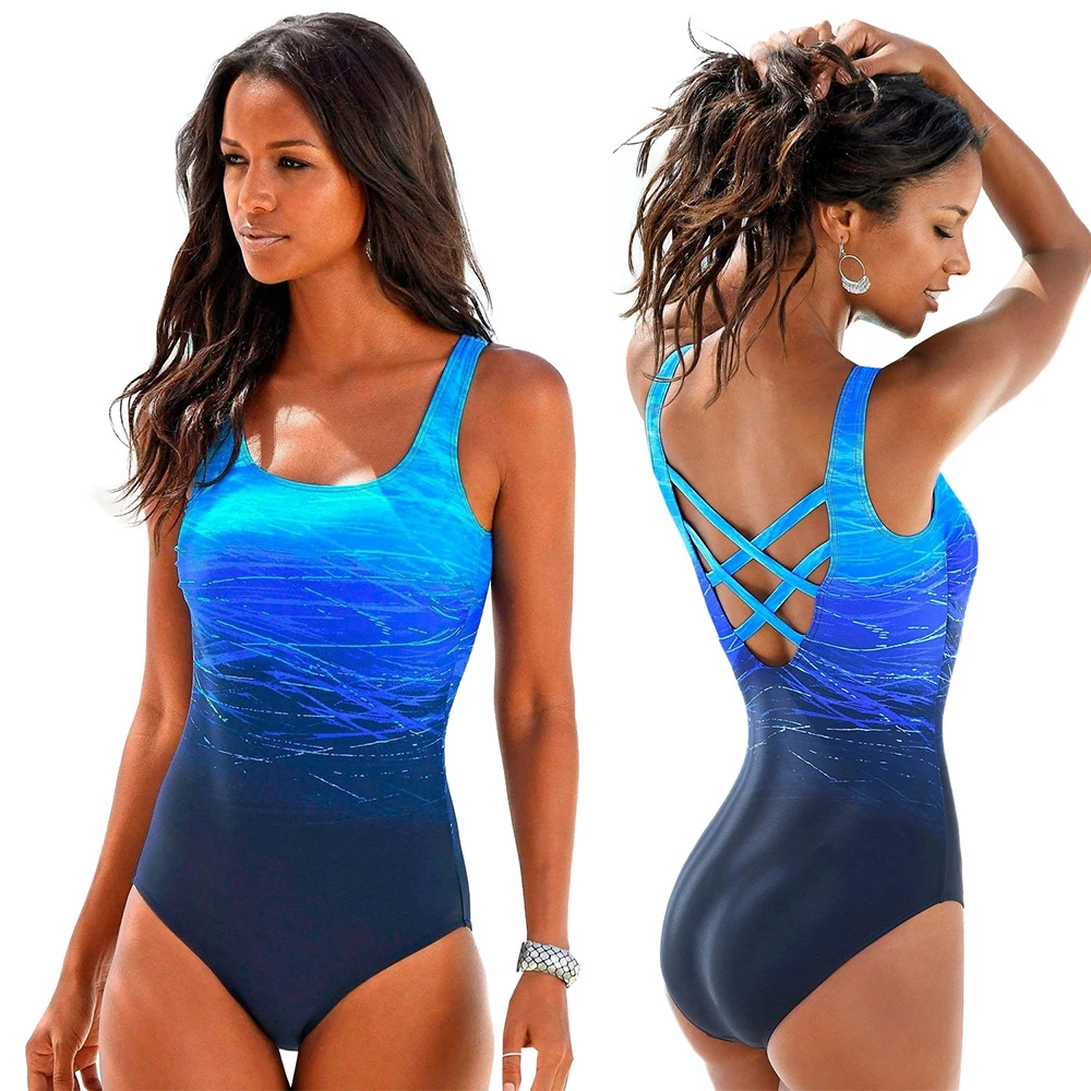 Swimsuit Sexy Gradient One Piece Swimsuit Women Vintage Swimwear Cross Back Monokini Blue Bath Suit 2020 New Beach Wear Maillot
Swimsuit Sexy Gradient One Piece Swimsuit Women Vintage Swimwear Cross Back Monokini Blue Bath Suit 2020 New Beach Wear Maillot