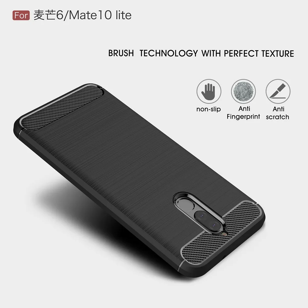 KEYSION Case for Huawei Nova 2i Honor 9i Mate 10 Lite G10 Carbon Fiber Soft TPU Silicone Brushed Back cover Maimang 6 |