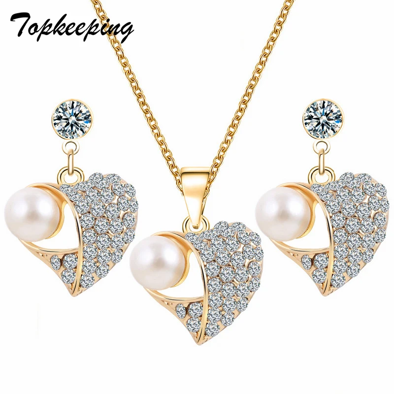 Topkeeping Fashion Imitation Pearl Jewelry Sets For Women Heart Shape Austria Crystal Rhinestone Gold Earrings Pendant Necklace
Topkeeping Fashion Imitation Pearl Jewelry Sets For Women Heart Shape Austria Crystal Rhinestone Gold Earrings Pendant Necklace