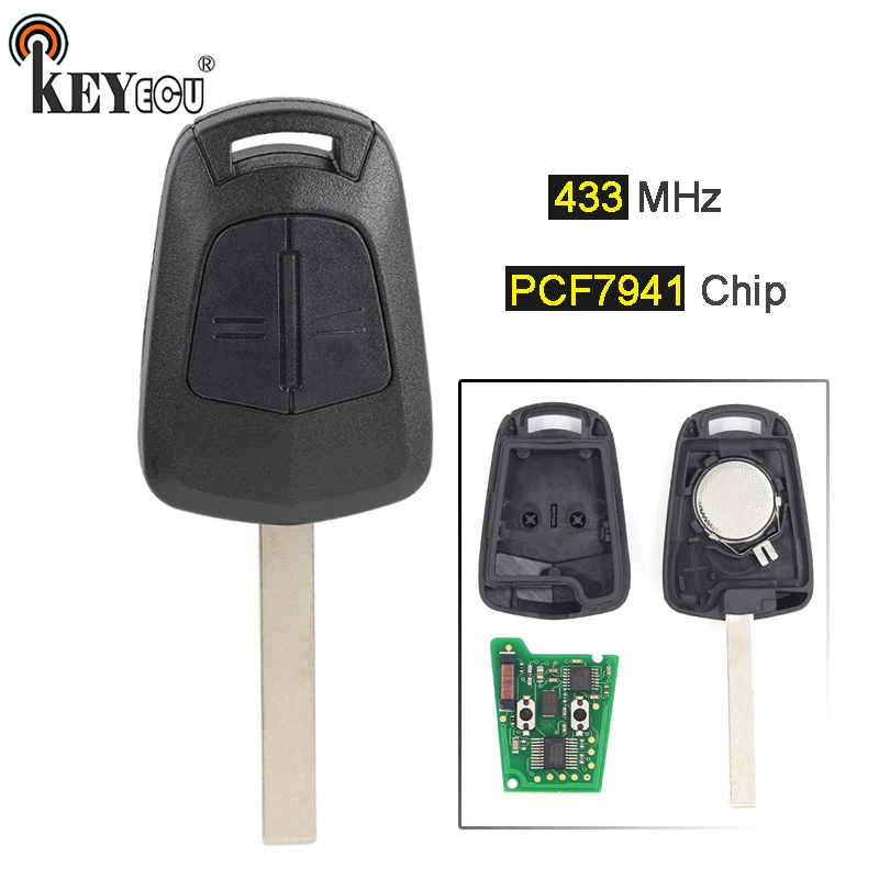 Запасная деталь для замены чипа KEYECU 433 МГц PCF7941 2 кнопки Opel Corsa Astra Meriva Vectra Zafira|Ключ