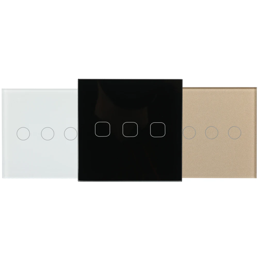 high end fashion EU 3 gang 2 way wall light switch EU touch switch single live tempered glass panel back light led indicator
high end fashion EU 3 gang 2 way wall light switch EU touch switch single live tempered glass panel back light led indicator