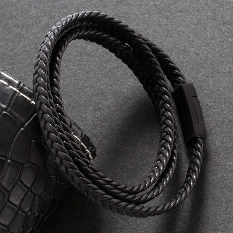 Fashion Bracelet Men Multilayer Leather Bangles Magnetic Clasp Braided Multi Layer Wrap Trendy Armband pulsera hombre | Украшения и