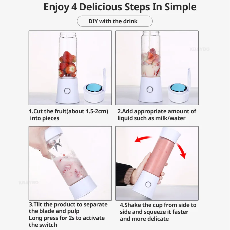 480ML USB Charging Portable Juicer Machine Mixer Mini Juice Electric Smoothie Blender Smoothie Maker Blenders Machine Household
480ML USB Charging Portable Juicer Machine Mixer Mini Juice Electric Smoothie Blender Smoothie Maker Blenders Machine Household