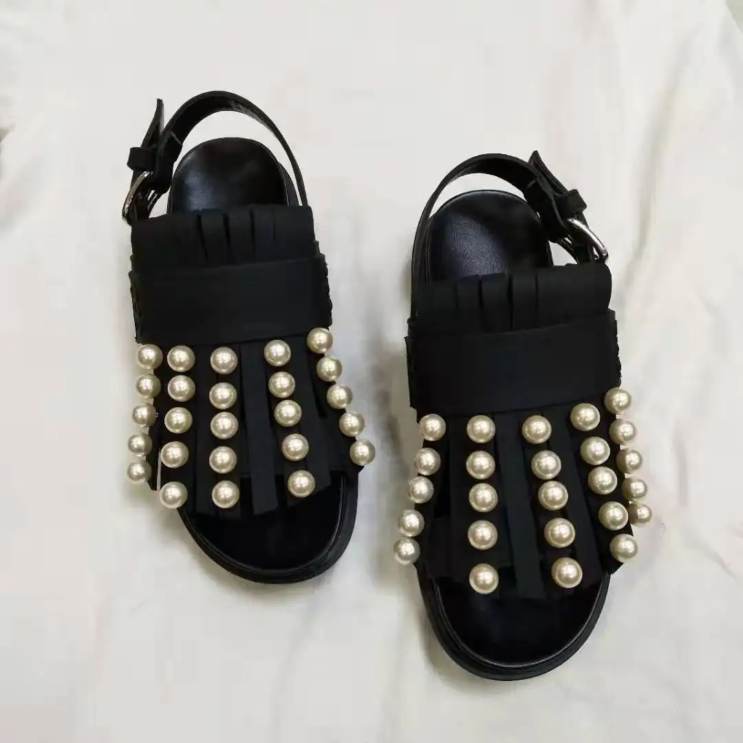 Женские босоножки с жемчужинами, однотонные черные удобные туфли на плоской подошве, школьная обувь, выразительные, летний сезон
Женские босоножки с жемчужинами, однотонные черные удобные туфли на плоской подошве, школьная обувь, выразительные, летний сезон