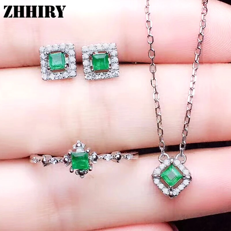 Natural Emerald Jewelry Sets Genuine Solid 925 Sterling Silver For Women Gemstone Ring Necklace Earring ZHHIRY
Natural Emerald Jewelry Sets Genuine Solid 925 Sterling Silver For Women Gemstone Ring Necklace Earring ZHHIRY
