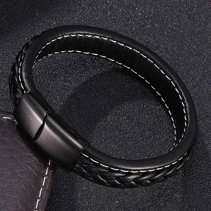 Punk Men Jewelry Black Braided Leather Bracelet Stainless Steel Magnetic Clasp Fashion Bangles Wristband Jewelry Gift BB0019
Punk Men Jewelry Black Braided Leather Bracelet Stainless Steel Magnetic Clasp Fashion Bangles Wristband Jewelry Gift BB0019