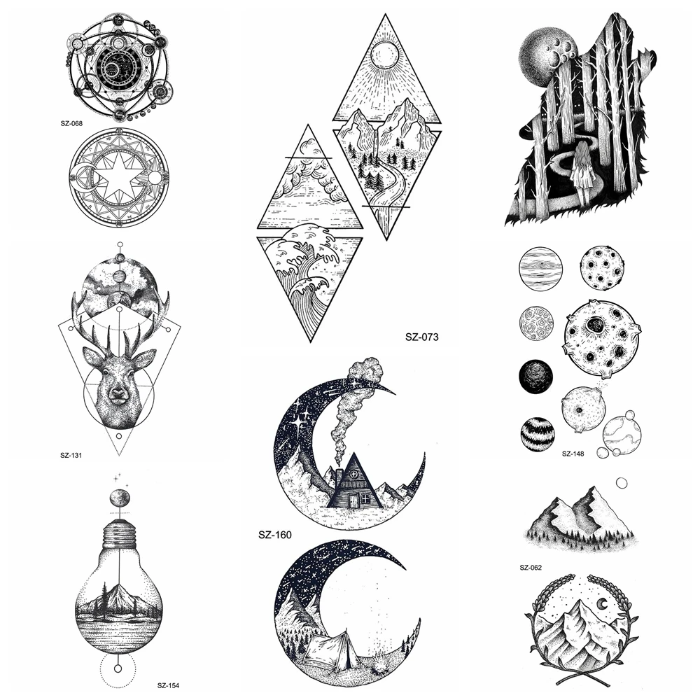 Fake Long Lasting Black Tattoo Geometric Hill Temporary Tattoo Sticker Women Body Art Drawing Waterproof Fake Tatoo Men Arm Moon
Fake Long Lasting Black Tattoo Geometric Hill Temporary Tattoo Sticker Women Body Art Drawing Waterproof Fake Tatoo Men Arm Moon