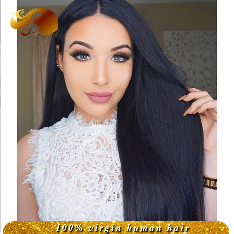 Soft Silky Straight Full Lace Human Hair Wigs Stock Brazilian Front Wig Bleached Knots Virgin Glueless | Шиньоны и парики