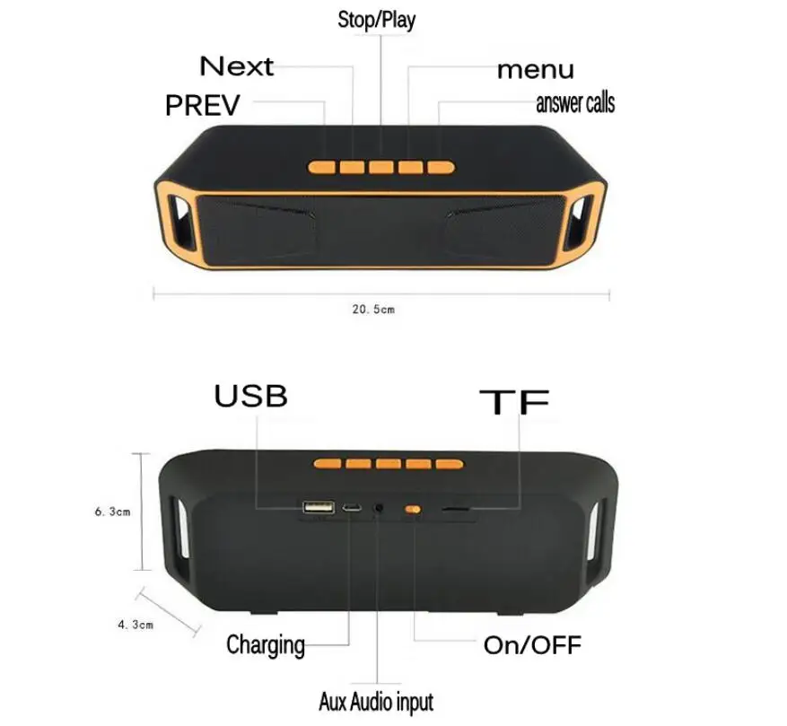 Portable Wireless Bluetooth Audio Speaker Stereo Subwoofer Speakers Dual Loudspeaker FM Radio USB TF card 3.5mm AUX | Электроника