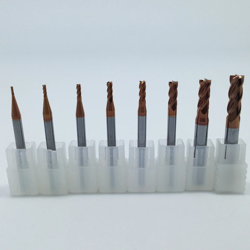 8PCS Tungsten Steel Coat Carbide Flat Base End Mill milling cutter 4 Flutes Cone Bits 1 1.5 2 2.5 3 5 6 MM HRC55 Solid | Инструменты