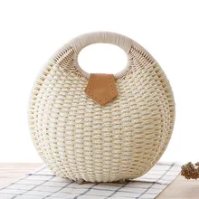 Женская соломенная сумка ручной работы круглая плетеная пляжная