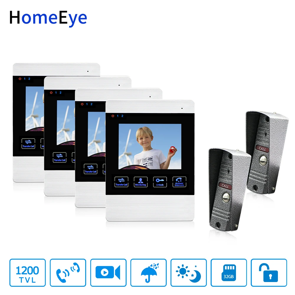 Видеодомофон HomeEye 4-проводная Система доступа 2-4 дюйма сенсорная кнопка домофон