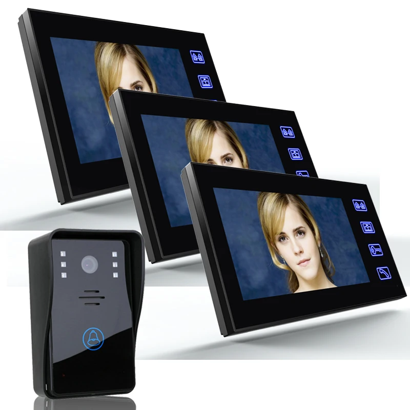 

7" TFT Video Door Phone Intercom Doorbell With IR-CUT IR Camera HD 1000 TV Line Night Vision 3 pcs Indoor Monitors