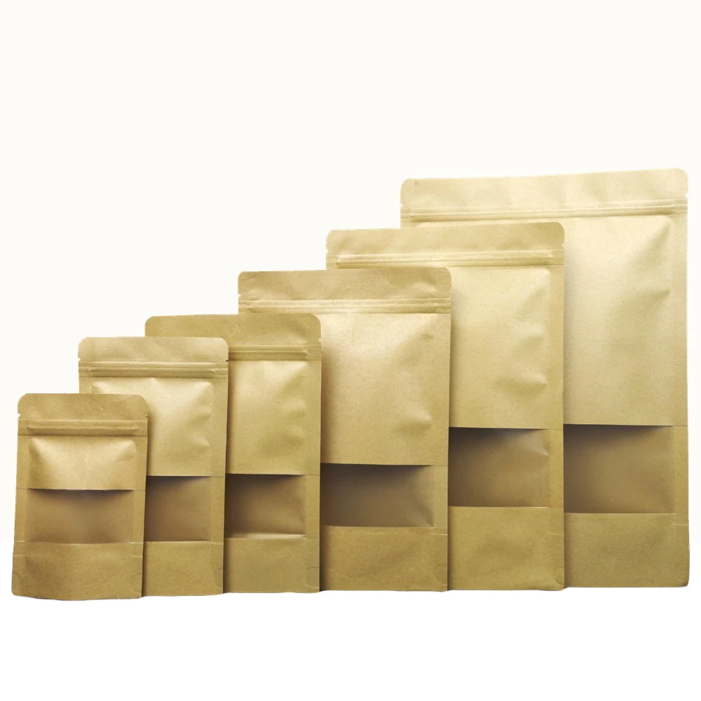 Many Sizes 100pcs Brown Kraft Paper Bags With Window Waterproof Tear Notch Stand Up Food Snack Package Zip Lock Kraft Paper Bag
Many Sizes 100pcs Brown Kraft Paper Bags With Window Waterproof Tear Notch Stand Up Food Snack Package Zip Lock Kraft Paper Bag