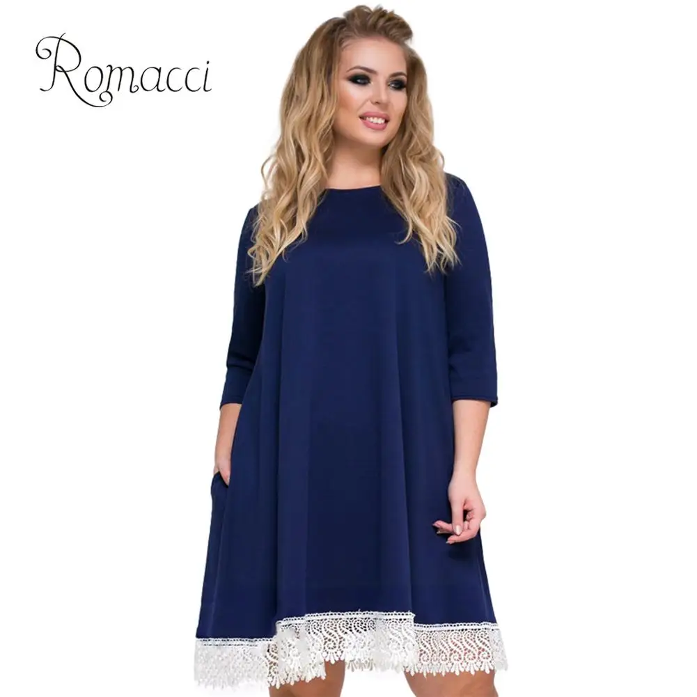 Romacci плюс платья для женщин 4xl 5xl 6xl кружевное платье с О образным вырезом и 3/4