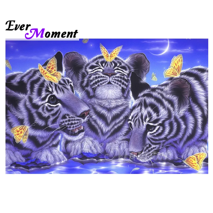 Ever Moment Алмазная картина 5D DIY белые Тигры бабочка Луна крестиком домашняя вышивка