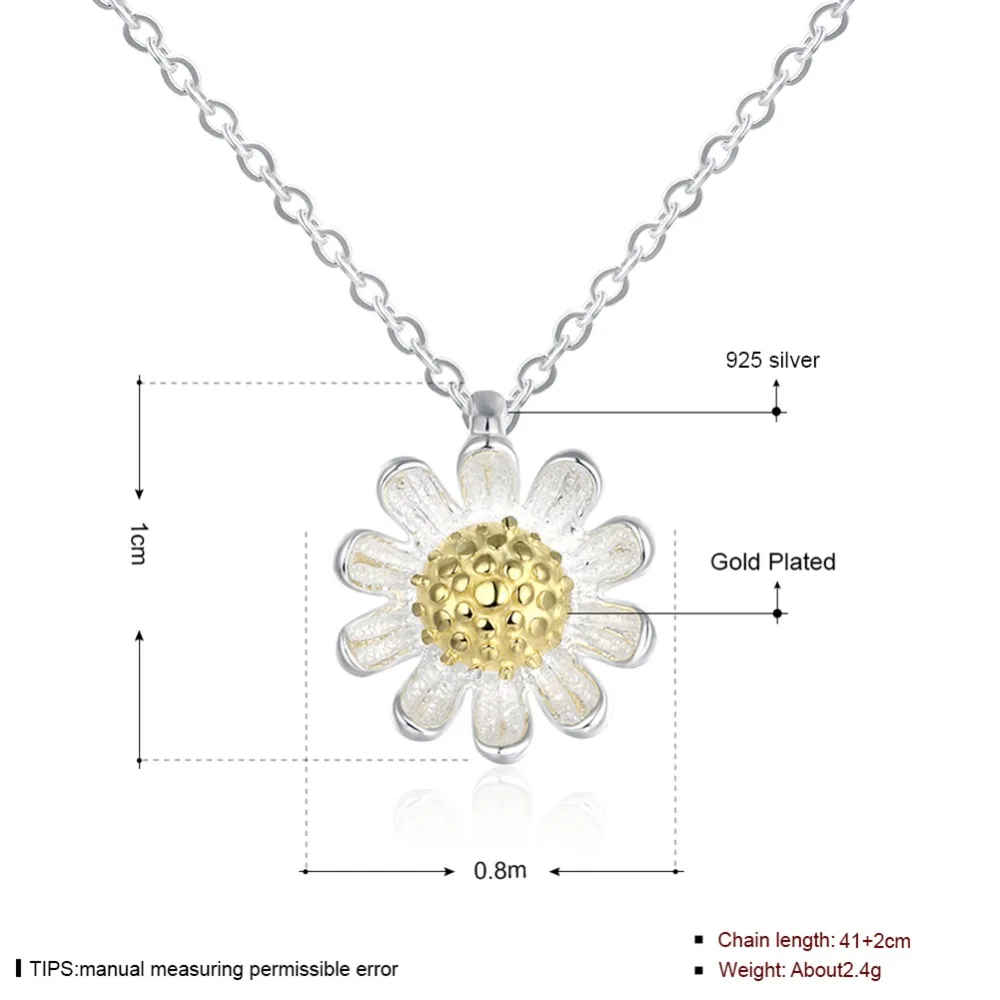 Romantic Simple Daisy Necklaces Women 925 Sterling Silver Yellow Daisy Pendant Necklace for Lady Girl Love Gift Casual Life Wear
Romantic Simple Daisy Necklaces Women 925 Sterling Silver Yellow Daisy Pendant Necklace for Lady Girl Love Gift Casual Life Wear