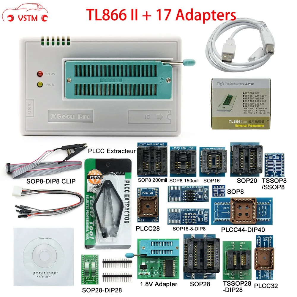 Original TL866II Plus +17 Adapters+SOP8 IC Clip Universal Programmer High speed Flash EPROM TL866 II + 12 Adapters Programmer
Original TL866II Plus +17 Adapters+SOP8 IC Clip Universal Programmer High speed Flash EPROM TL866 II + 12 Adapters Programmer