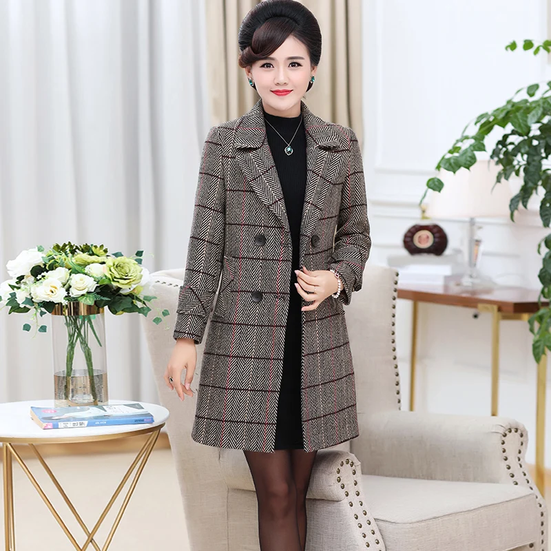2018 Autumn Winter Fashion Women Coat Casual Jackets Long Sleeve Plaid Blazer Outerwear Female Elegant Wool double breasted | Женская