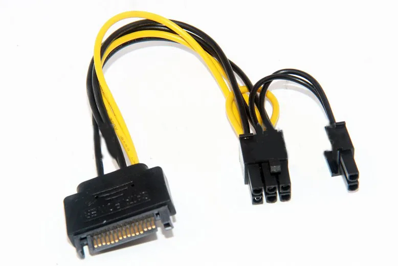 Одиночный SATA 15 pin поворот к 8 Pin видеокарта разъем питания линия 6PIN + 2PIN кабель