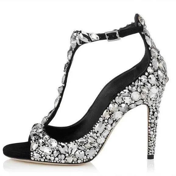 Black Crystal Embellished Wedding Shoes Bride Pointed Toe Stiletto High Heel Sandals T-bar Strap Cover Heel Buckle Strap Pumps
Black Crystal Embellished Wedding Shoes Bride Pointed Toe Stiletto High Heel Sandals T-bar Strap Cover Heel Buckle Strap Pumps