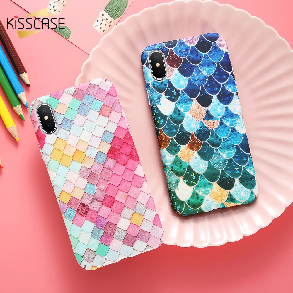 Kisscase для iPhone 6 S 7 8 Plus x Чехол ультра тонкий милый рыбы Детские весы крышка 5 5S SE