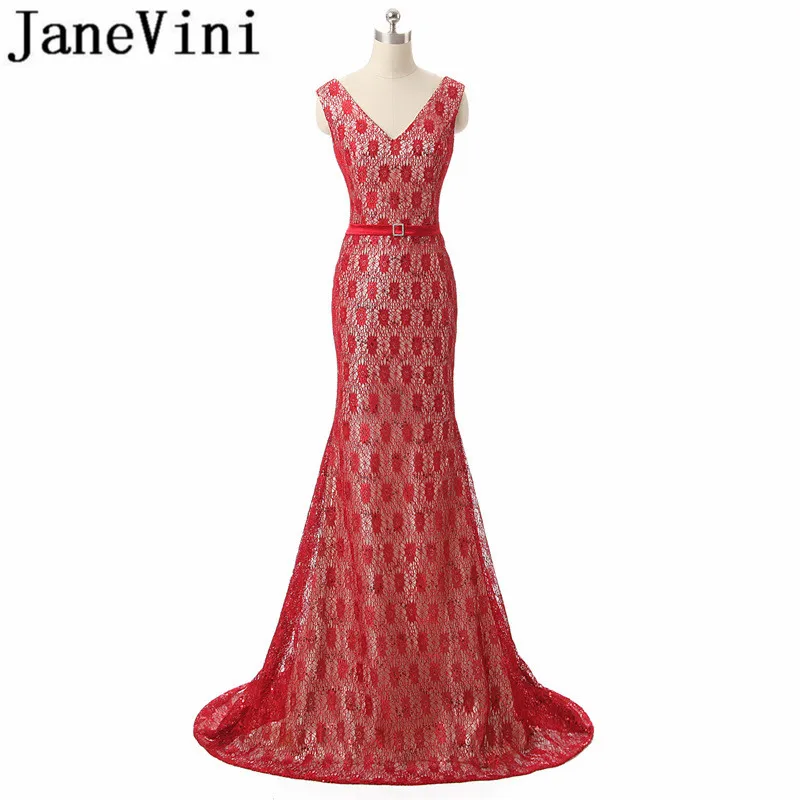 JaneVini 2018 Vintage Red Lace Sequined Long Bridesmaid Dresses Mermaid V Neck Backless Sweep Train Vestito Elegante Donna Lungo
JaneVini 2018 Vintage Red Lace Sequined Long Bridesmaid Dresses Mermaid V Neck Backless Sweep Train Vestito Elegante Donna Lungo