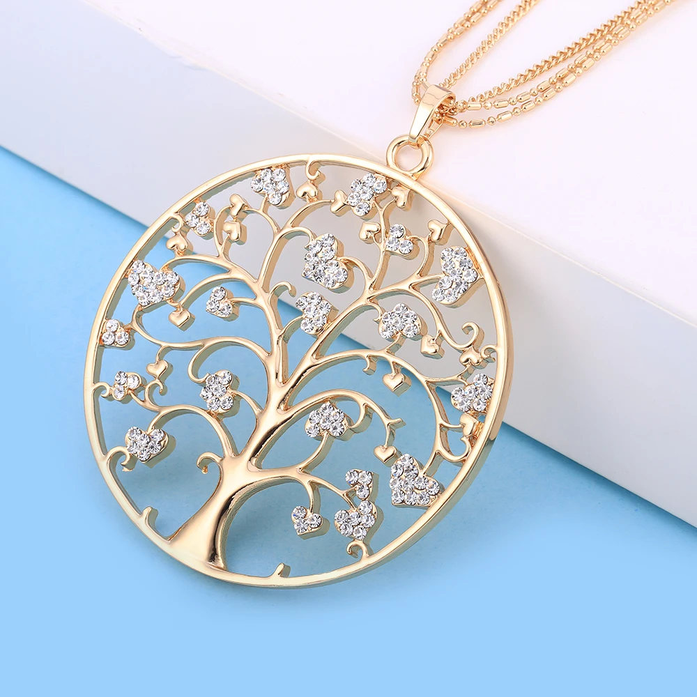 Big Round Crystal Tree Of Life Pendant Necklace for Women Gold Tree Long Multilayer Sweater Chains Necklaces Fashion Jewelry
Big Round Crystal Tree Of Life Pendant Necklace for Women Gold Tree Long Multilayer Sweater Chains Necklaces Fashion Jewelry