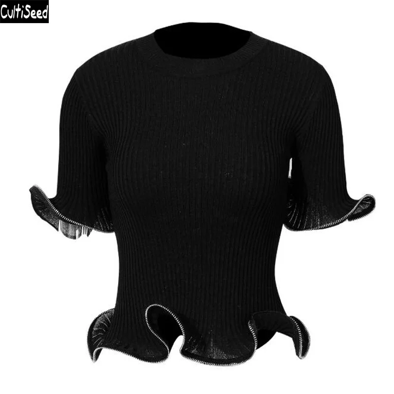 Cultiseed Women Zipper Wavy Ruffled Short Sleeve T-Shirt Tops Female Summer Knitted Solid Color T-shirt Butterfly Sleeve tshirt
Cultiseed Women Zipper Wavy Ruffled Short Sleeve T-Shirt Tops Female Summer Knitted Solid Color T-shirt Butterfly Sleeve tshirt