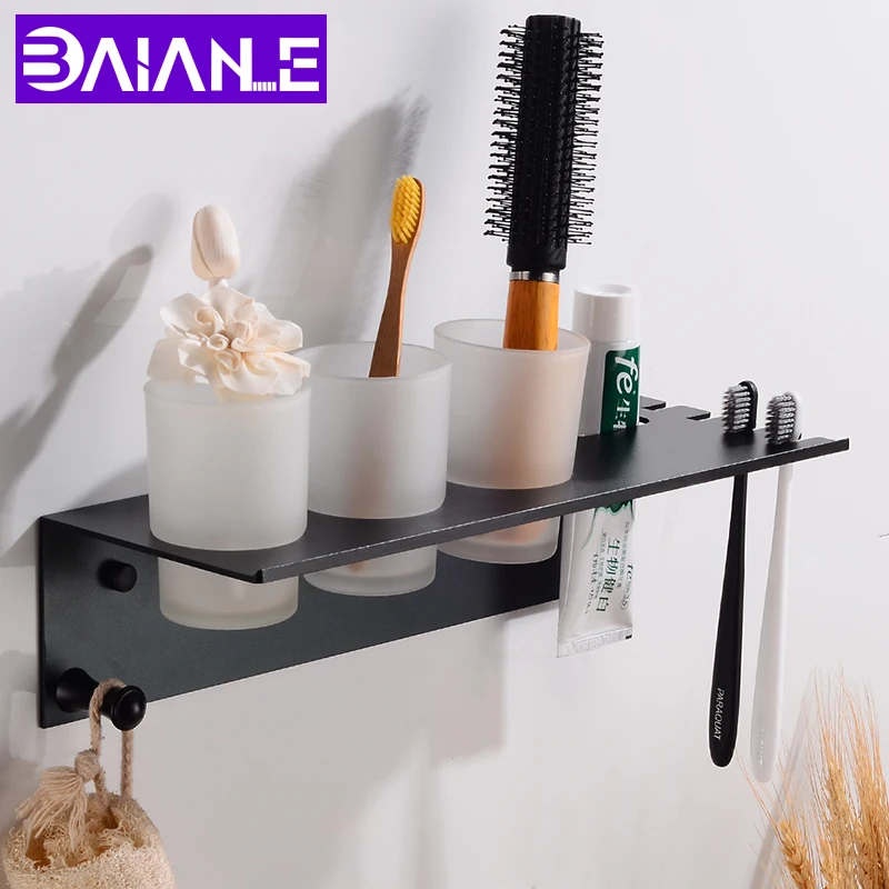 Toothbrush Holder Set Space Aluminum Bathroom Accessories Toothbrush Holder with Three Cup Wall Mounted Bath Shelves with Hooks
Toothbrush Holder Set Space Aluminum Bathroom Accessories Toothbrush Holder with Three Cup Wall Mounted Bath Shelves with Hooks