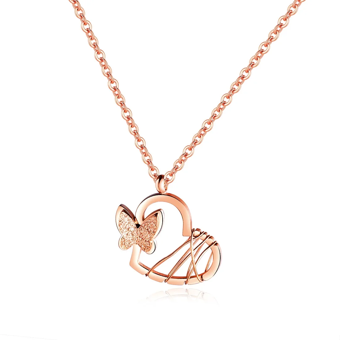 JHSL Fashion Jewelry Women Statement Butterfly and Heart Pendants Necklaces Rose Gold Color 316 Stainless Steel Chain
JHSL Fashion Jewelry Women Statement Butterfly and Heart Pendants Necklaces Rose Gold Color 316 Stainless Steel Chain