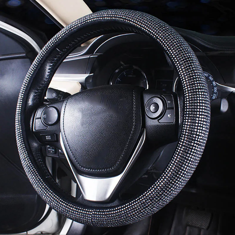 Фото Роскошные хрустальные Чехлы рулевого колеса автомобиля кожаные покрытые