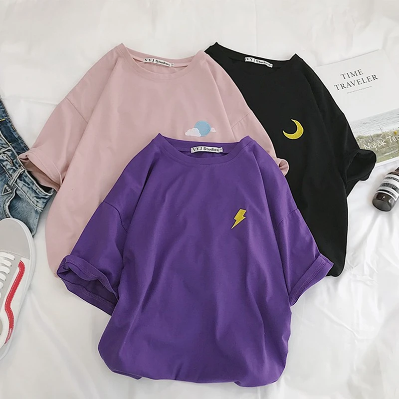 Harajuku T shirt Women Summer Cotton Cloud Lightning Sun Befree Vintage Embroideried Streetwear Short Sleeve korean Style Top
Harajuku T shirt Women Summer Cotton Cloud Lightning Sun Befree Vintage Embroideried Streetwear Short Sleeve korean Style Top