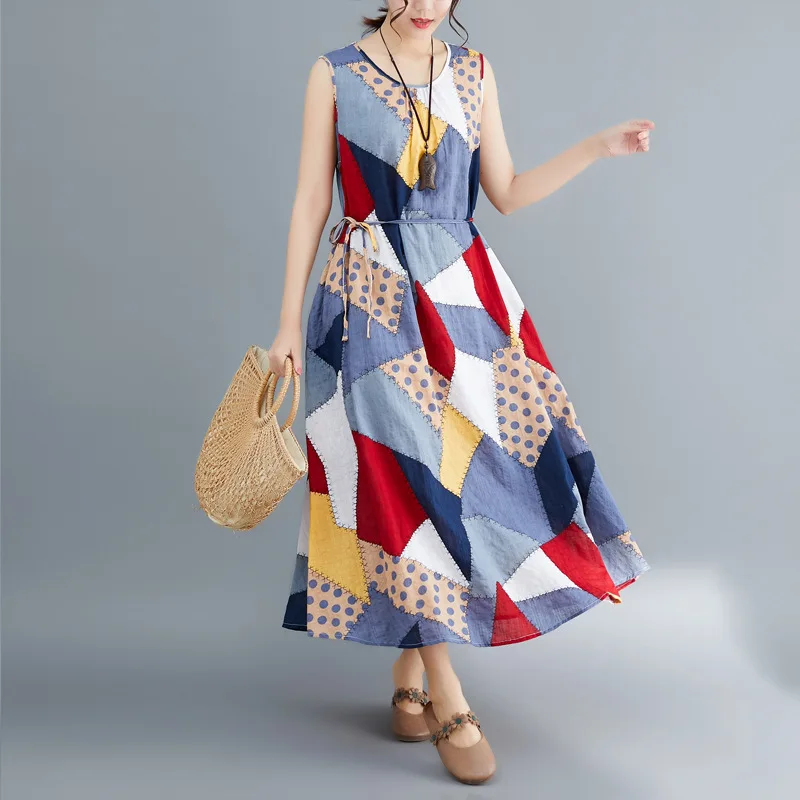 Cotton Long Style One-Piece Dress 2019 New Fashion Women Loose Geometric Sleeveless Womens Dress Summer Ladies Elegant Vestidos
Cotton Long Style One-Piece Dress 2019 New Fashion Women Loose Geometric Sleeveless Womens Dress Summer Ladies Elegant Vestidos