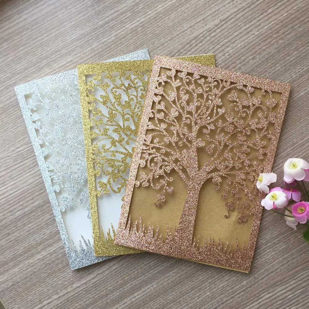 50pcs glitter Rose gold Silver paper Romantic Tree wedding decoration invitaiton place cards dinner invitation greeting card
50pcs glitter Rose gold Silver paper Romantic Tree wedding decoration invitaiton place cards dinner invitation greeting card