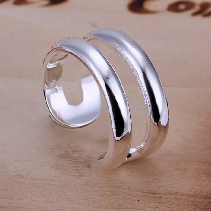 925 jewelry silver plated Ring Fine Fashion Two Line Women&ampampMen Gift Silver Jewelry Finger Rings SMTR038 | Украшения и