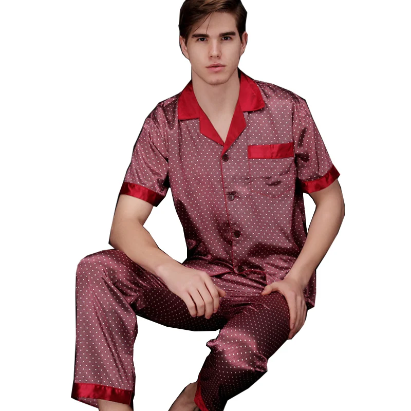 Новый 2016 мужская с коротким рукавом шелк пижамы брюки уютный дом Твердые костюм